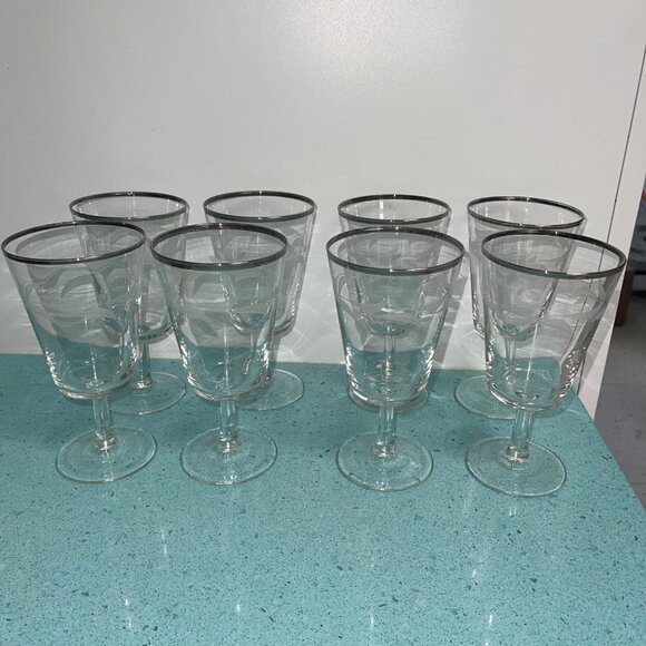 Cristal D Arques Vintage Etched Platinum Trim Water Goblets Set of 8 - Picture 3 of 9